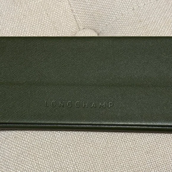 LONGCHAMP Leather Sunglasses Case NEW & UNUSED Olive Green - Picture 3 of 6